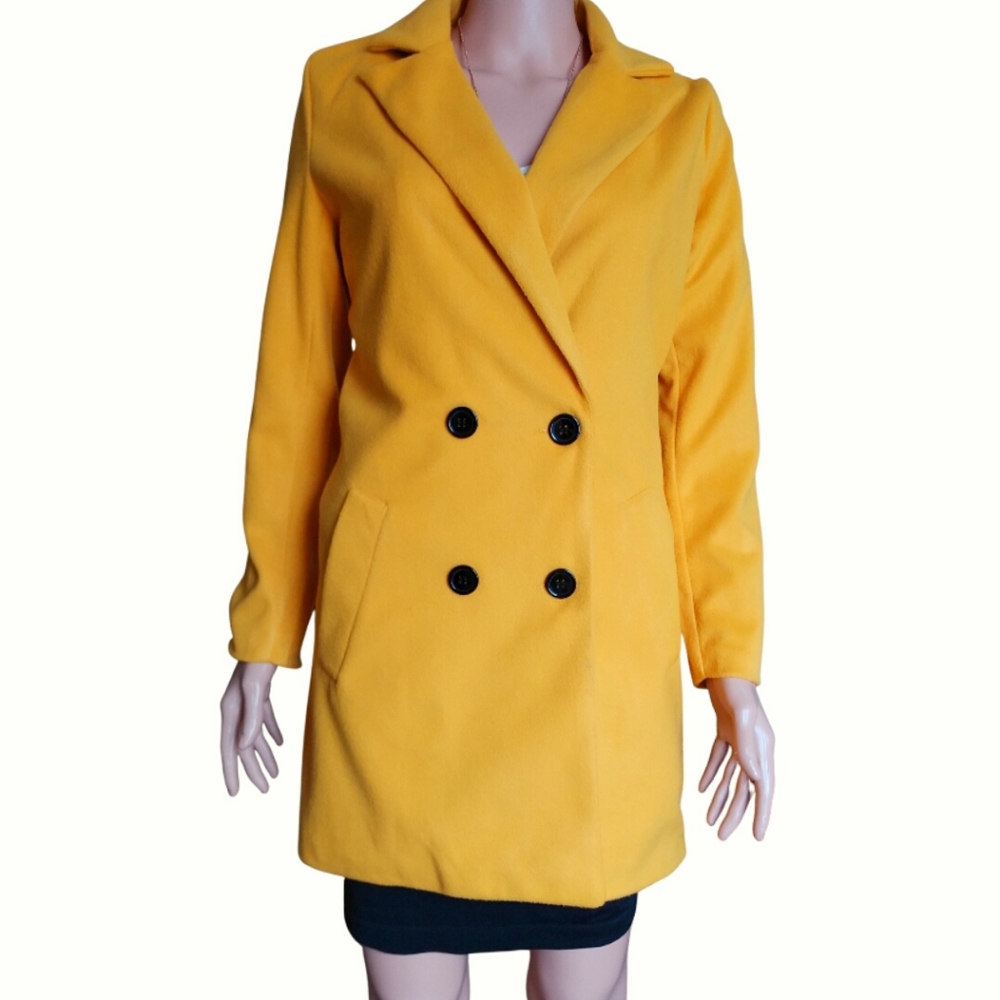 Women's Double Breasted Collared Yellow Trench Coat